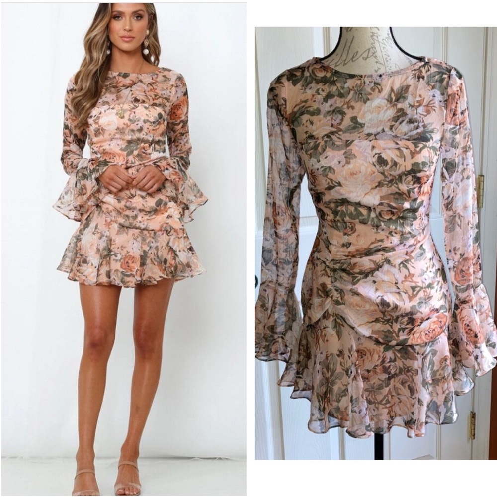 Floral Long Sleeve Sheer Overlay Dress sz XSmall by Here Comes The Sun